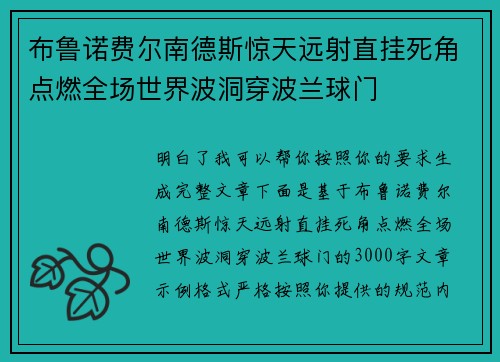 布鲁诺费尔南德斯惊天远射直挂死角点燃全场世界波洞穿波兰球门